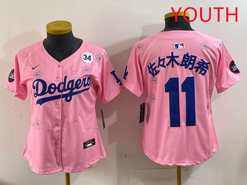Youth Los Angeles Dodgers #11 R.Sasaki Pink Sakura Edition 2025 Nike MLB Jersey style 9